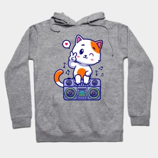 Cute Cat Sitting On Boombox Radio Cartoon Hoodie